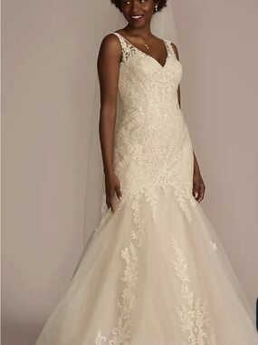 Oleg Cassini Champagne Lace Mermaid Bridal Gown